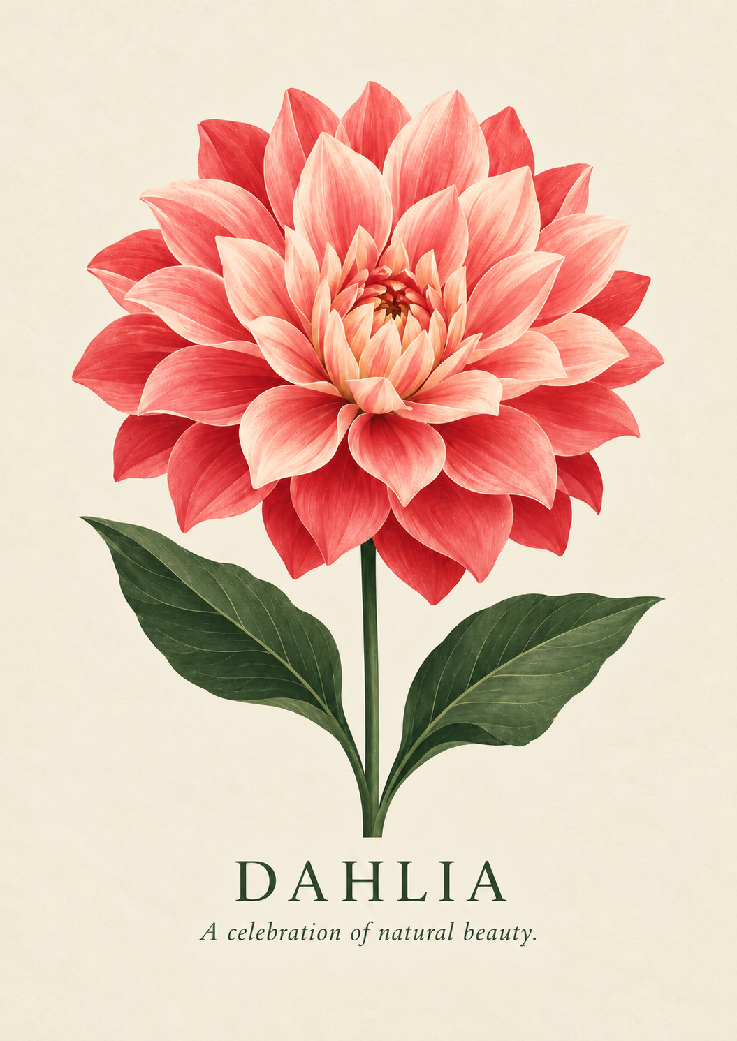 Dahlia botanical art print on warm ivory paper