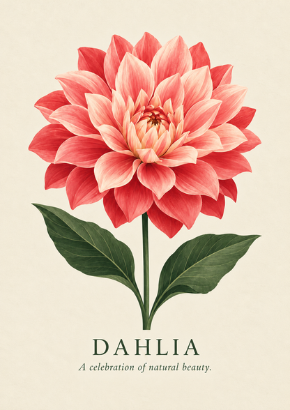 Dahlia botanical art print on warm ivory paper
