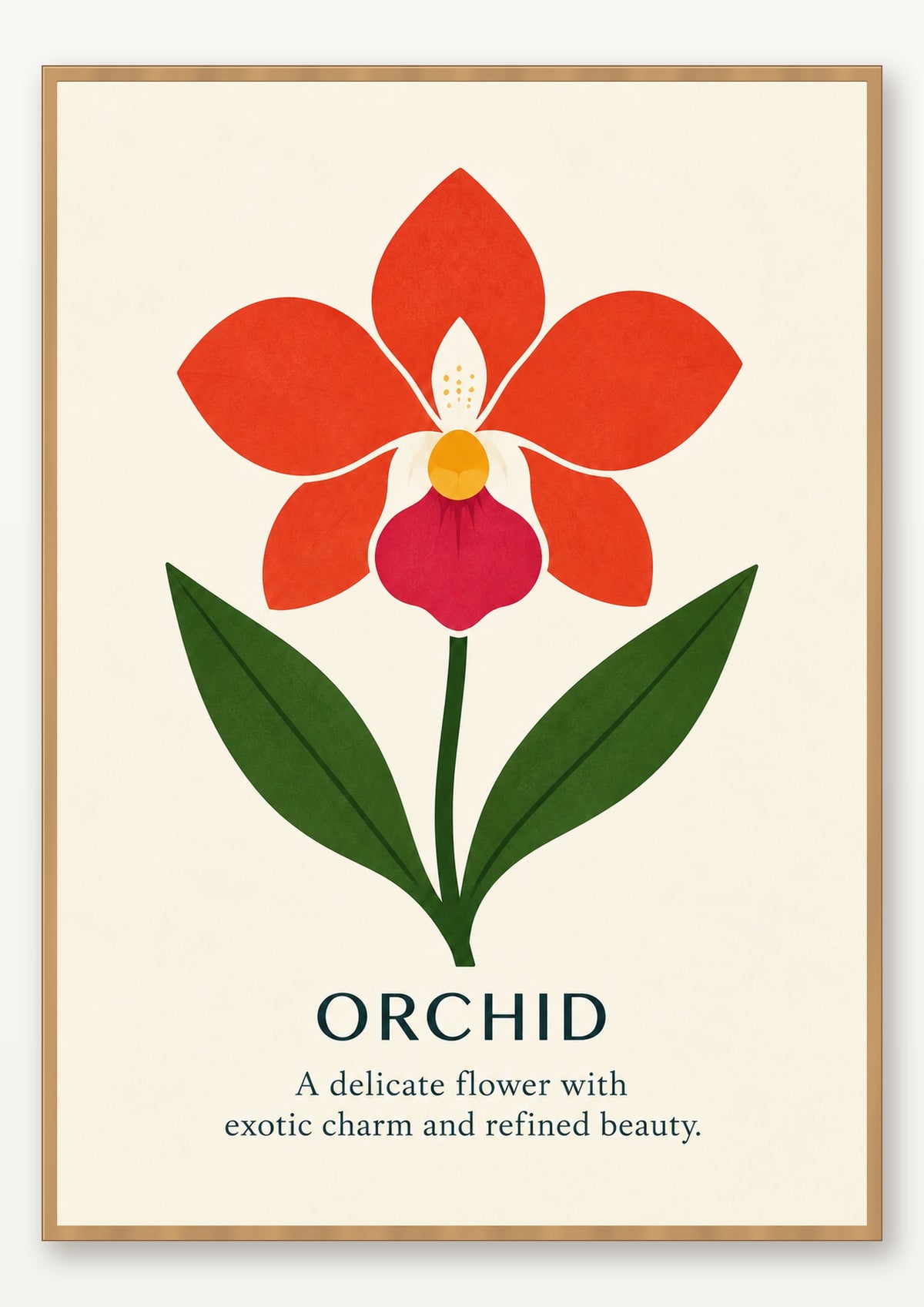 Orchid botanical art print in natural wood frame