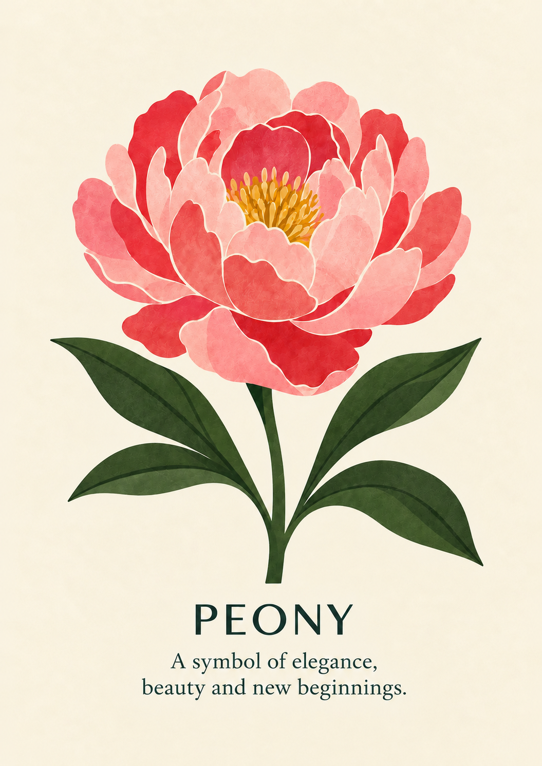 Peony botanical art print on warm ivory paper