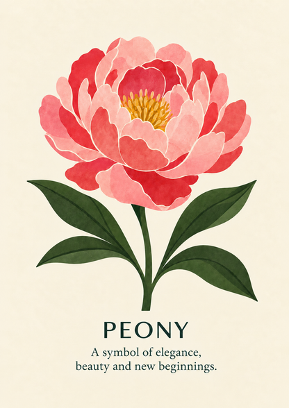 Peony botanical art print on warm ivory paper