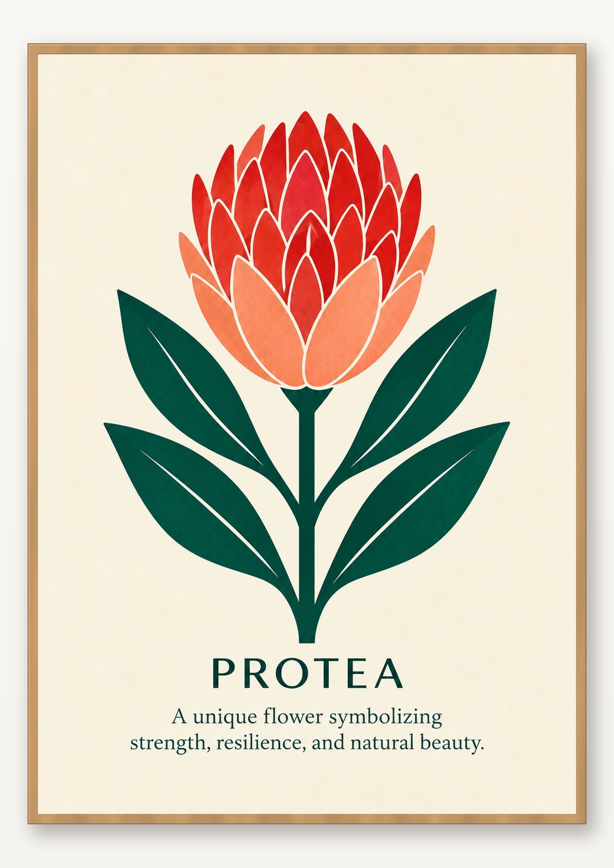 Protea botanical art print in natural wood frame