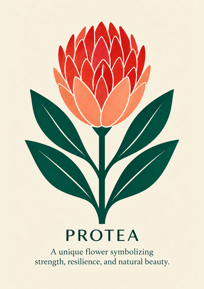 Protea botanical art print on warm ivory paper